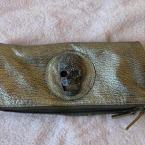 Thomas Wylde With Diamanate SKULL Bronze leather clutch